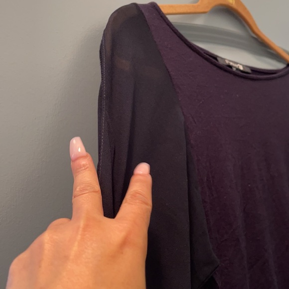 Forever 21 Short sleeve sheer arm slight black bodysuit Smsll petite - Picture 2 of 4